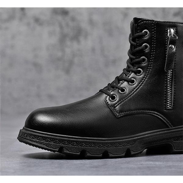 ワークブーツ メンズ ショートブーツ 編み上げ サイドジップ ベルト