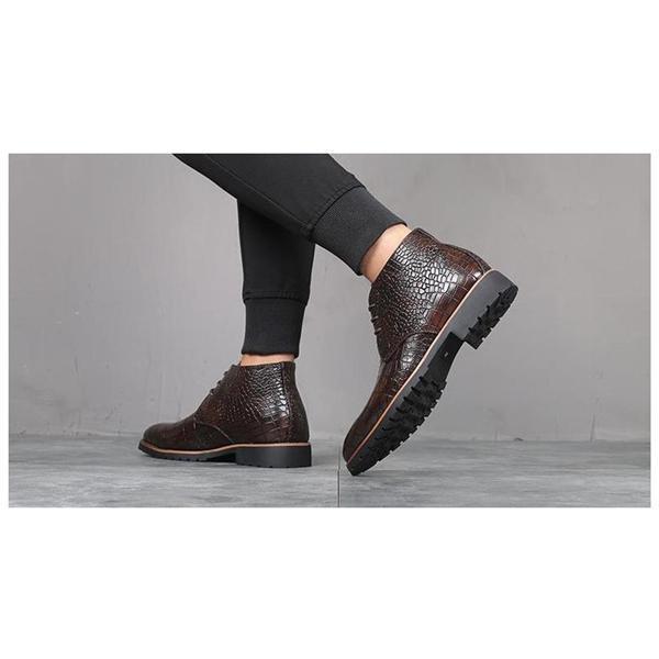 ワークブーツ ショートブーツ メンズ 紳士靴 クロコ型押し 編み上げ