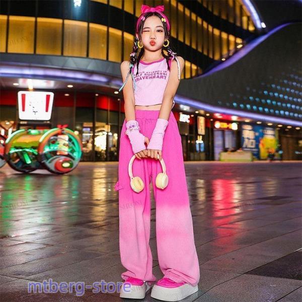 y2k 原宿系 タンクトップ レッド グラデーション 夏 キッズ ダンス衣装