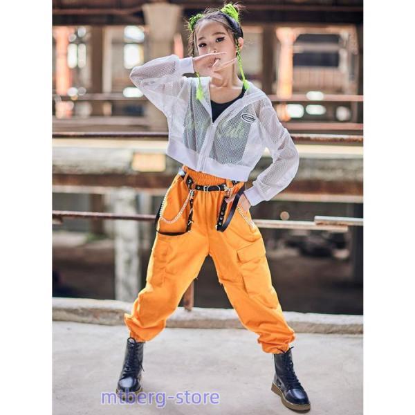 キッズ ダンス衣装 トップス 網シャツ タンクトップ へそ出し ヒップ