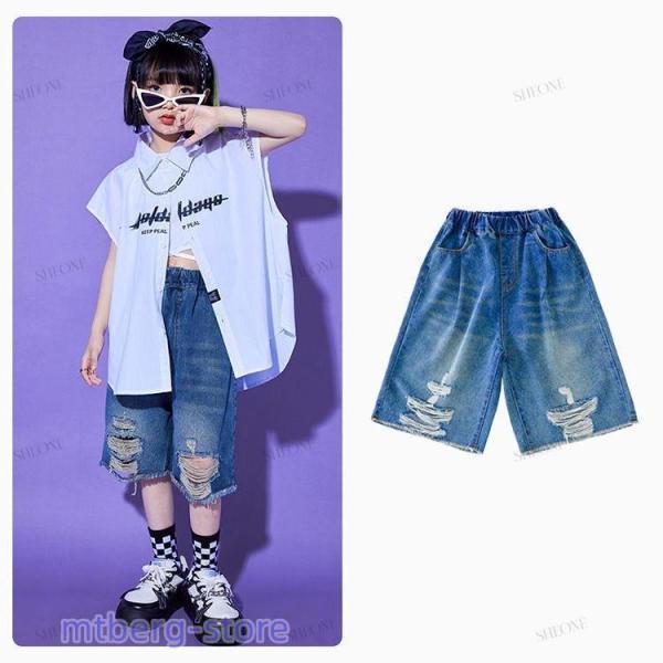 ノースリーブシャツ ショートパンツ デニムパンツ ダメージ キッズ