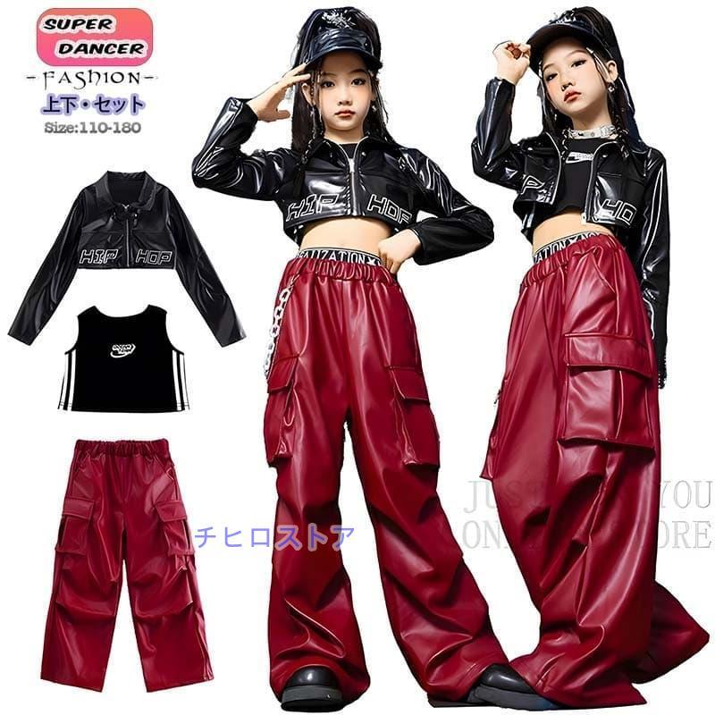 赤 レザーパンツ スタジャン チアガール へそ出し ショート丈