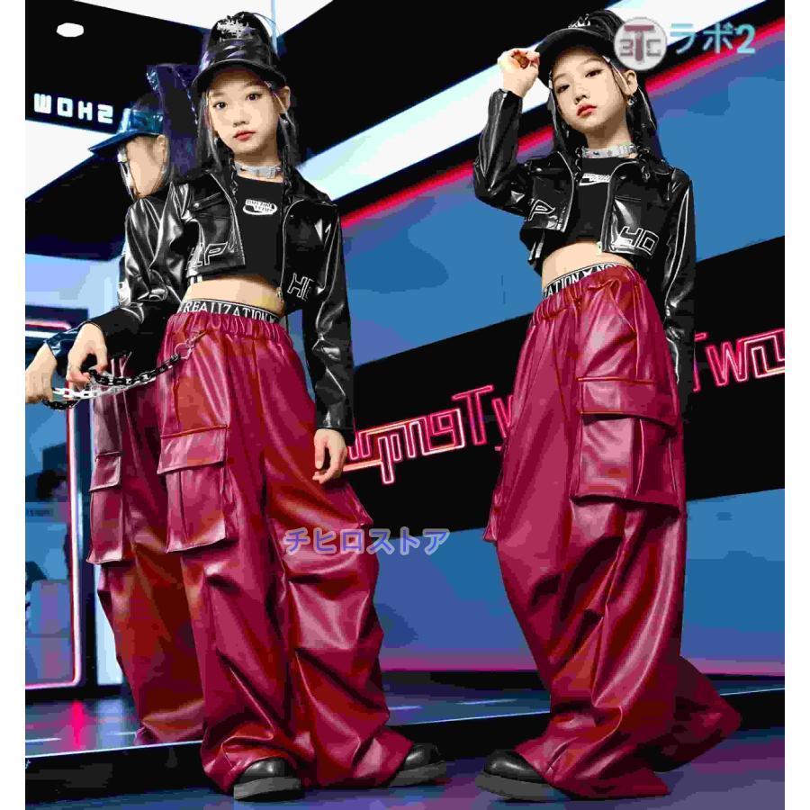 赤 レザーパンツ スタジャン チアガール へそ出し ショート丈