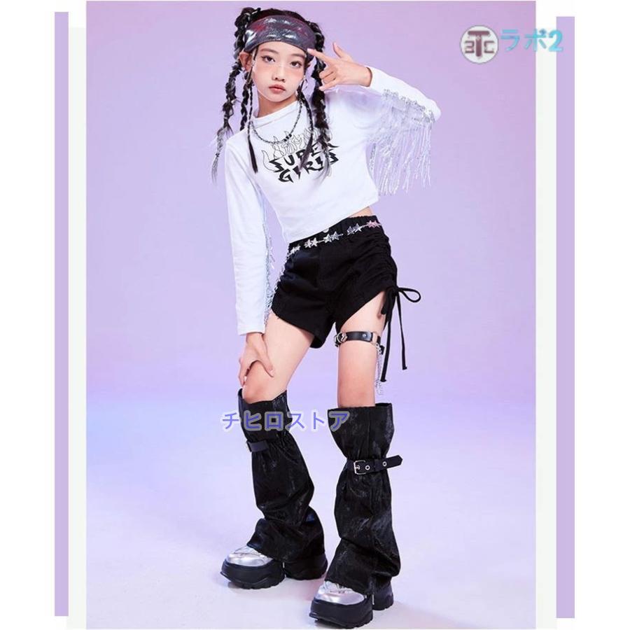 短パンツ レッグカバー 黒 k-pop 衣装 キッズダンス衣装 セットアップ
