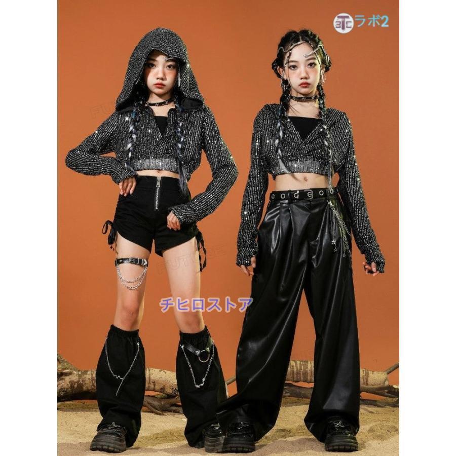 キッズ へそ出し トップス ダンス衣装 女の子 キラキラ 黒トップス
