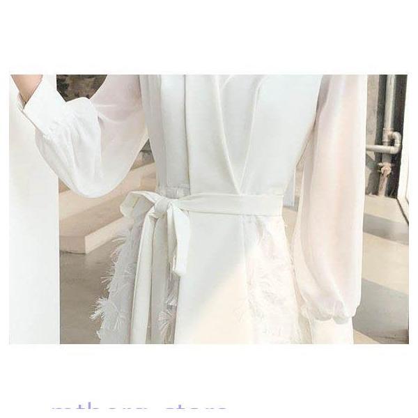 ロングドレス ピアノ 発表会 長袖 ホワイト 白 結婚式 袖あり