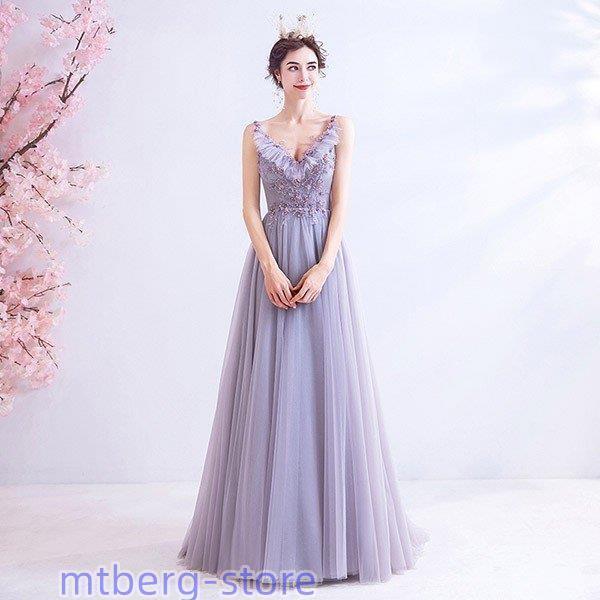 ロングドレス 演奏会 パーティー ピアノ 発表会 袖なし カラードレス