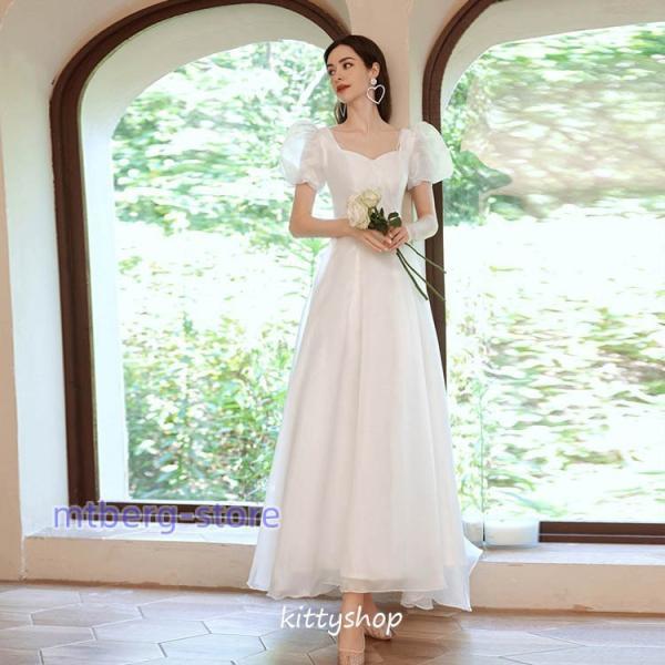 ホワイト ワンピース ウェディングドレス 挙式 ドレス 披露宴