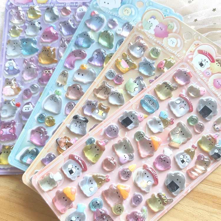 【国内正規品】11枚まとめセット　シール　クリスタル3Dシール　ぷっくりシール 4枚セット】ぷくぷくシール 3D シール 浮き彫りクリスタル エポキシ