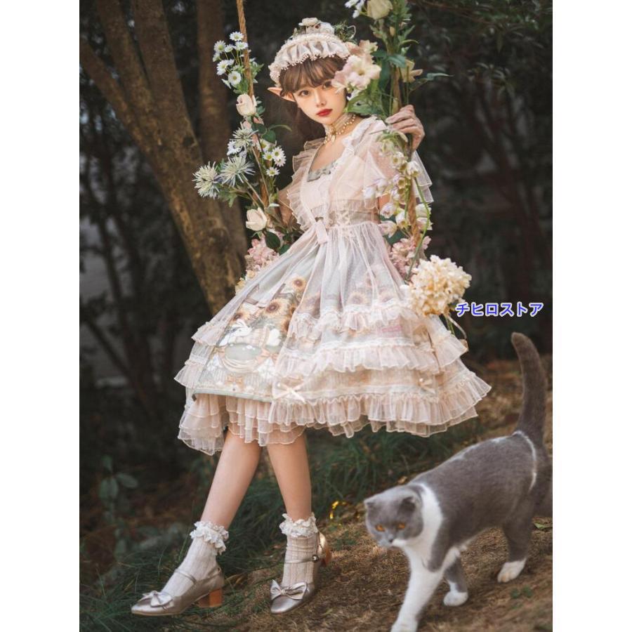ロリータ服ドレス lolita ワンピース キャンセルワンピース ロング丈羽織 レディースロリータワンピース ゴシック ロリータドレス 可愛い お姫様ドレス リボン L の商品画像