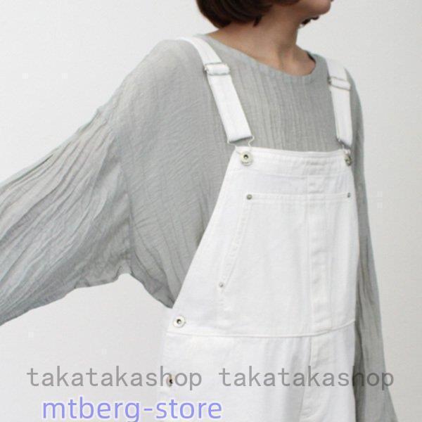 オーバーオールサロペットパンツ白ロング無地春夏ママルーズ12分