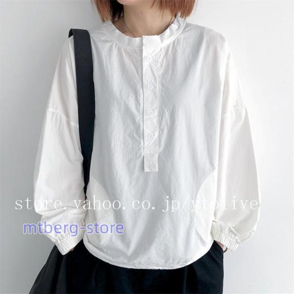 シャツ レディース トップス ブラウス 長袖 バンドカラー 大きい 春