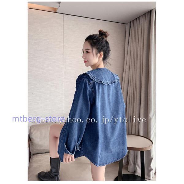 シャツ デニムシャツ 春 春服 レディース トップス フリル 長袖 シャツ デニムシャツ 春 春服 レディース トップス フリル 長袖