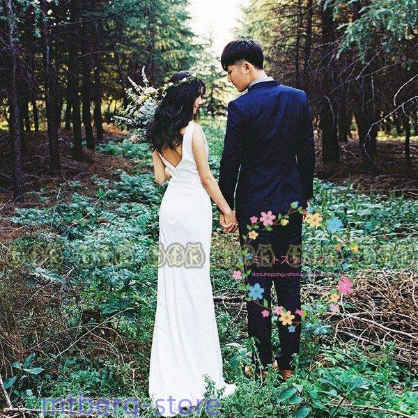 ウェディングドレス ロング丈 パーティー マーメイドライン スレンダー