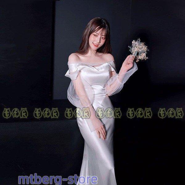 ウエディングドレス オフショルダー 結婚式 二次会 スレンダードレス