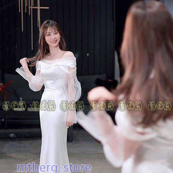 ウエディングドレス オフショルダー 結婚式 二次会 スレンダードレス ソフトマーメイド ロングドレス 花嫁 白 ブライダル パーティードレス 海外挙式 披露宴 ウエディングドレス オフショルダー 結婚式 二次会 スレンダードレス