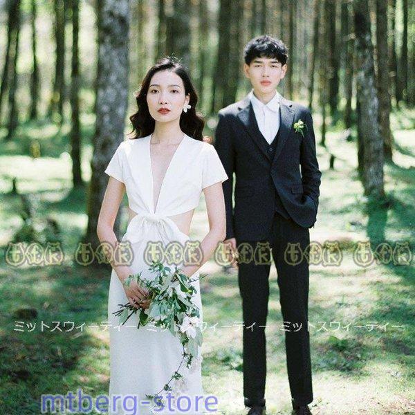 ウエディングドレス スレンダードレス 花嫁 白 マキシ丈ドレス 結婚式