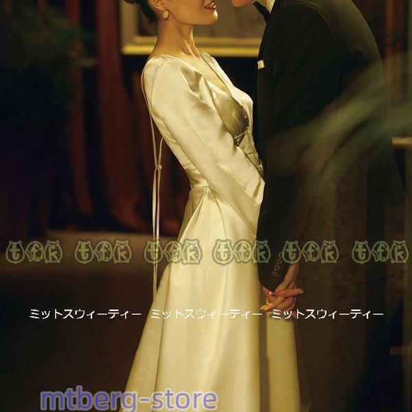 ウェディングドレス ロングドレス 結婚式 ウエディングドレス 長袖 A