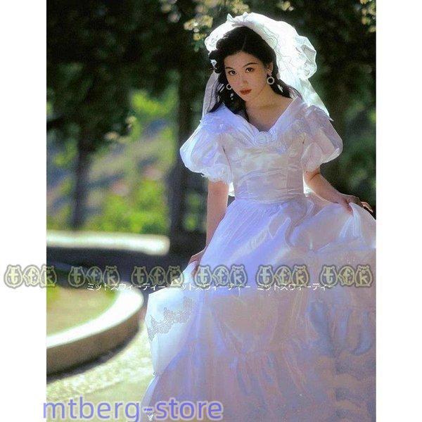 ウエディングドレス レトロ婚 花嫁 サテン 純白 昭和風写真 前 ウエディングドレス レトロ婚 花嫁 サテン 純白 昭和風写真 前