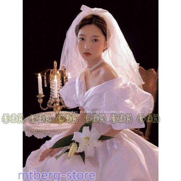 ウエディングドレス レトロ婚 花嫁 サテン 純白 昭和風写真 前 ウエディングドレス レトロ婚 花嫁 サテン 純白 昭和風写真 前