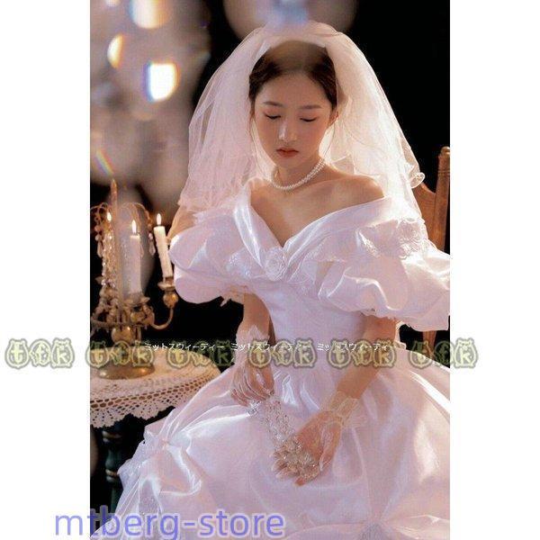 ウエディングドレス レトロ婚 花嫁 サテン 純白 昭和風写真 前 ウエディングドレス レトロ婚 花嫁 サテン 純白 昭和風写真 前
