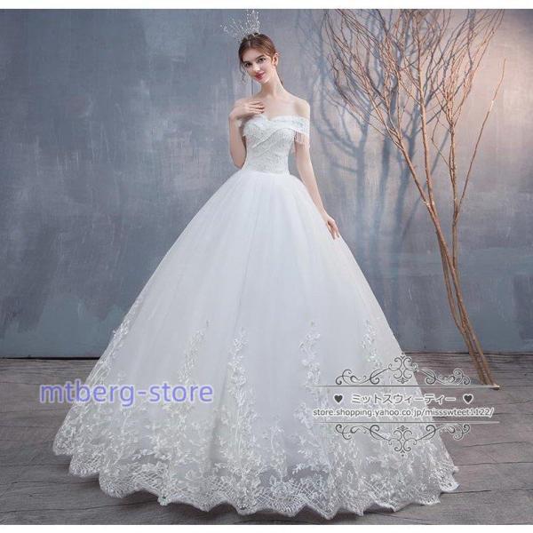 オフショルダー ウェディングドレス ホワイト 高品質！オフショル ウエディングドレス オフホワイト3D立体