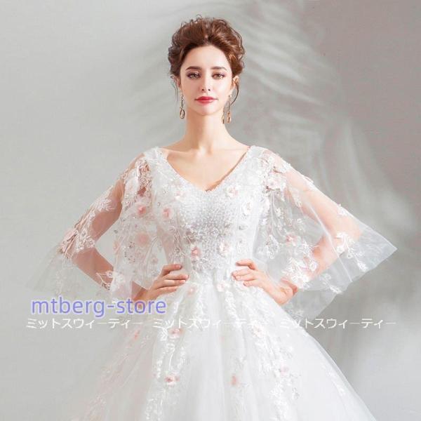 ウェディングドレス ロングドレス パーティードレス フラワー 白ドレス