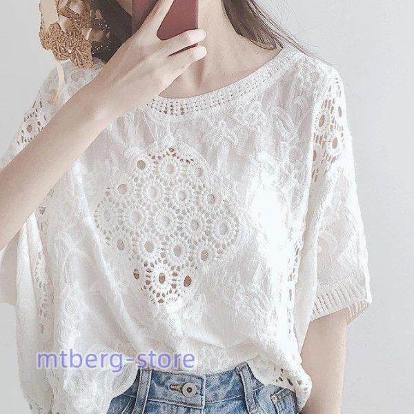 ブラウス レディース きれいめ 40代 春夏 上品 レース花刺繍ブラウス