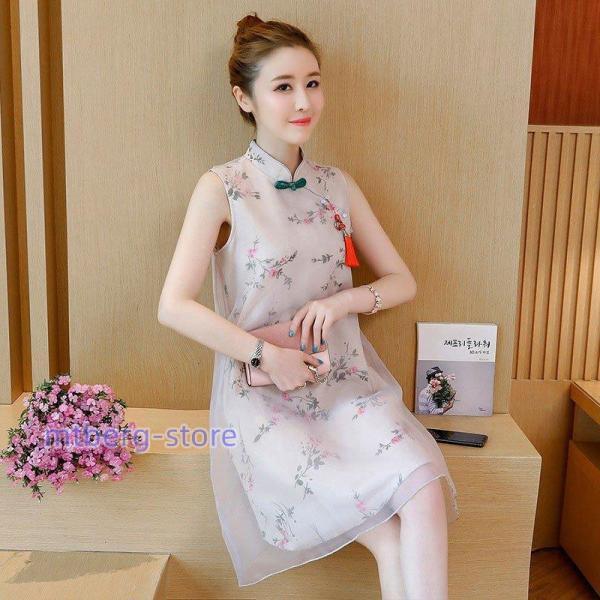 チャイナドレス ミニ チャイナワンピース ノースリーブ チャイナ