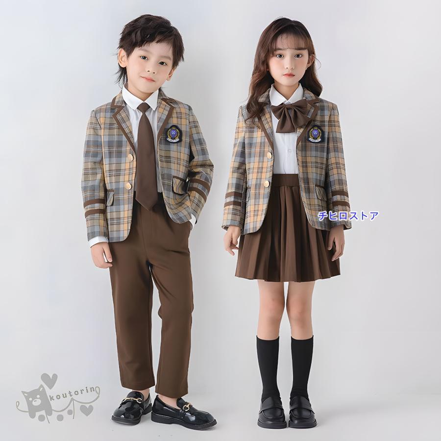 女の子 フォーマルスーツ チェック柄 ジャケット ネクタイ スカート