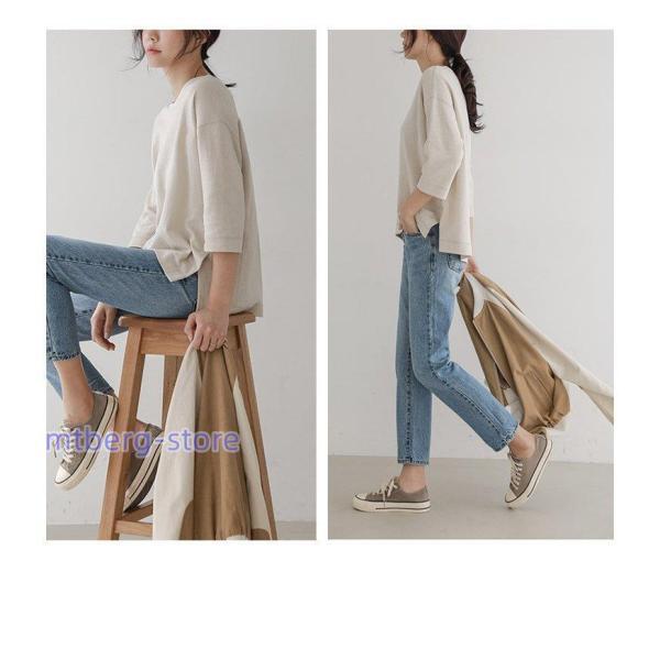 Tシャツ 綿 白 レディース 春夏秋 七分袖 カットソー 丸首 綿 トップス カジュアル シンプル 韓国風 大人 可愛い 着痩せ UVカット おしゃれ 20代 30代 40代 Tシャツ 綿 白 レディース 春夏秋 七分袖 カットソー 丸首