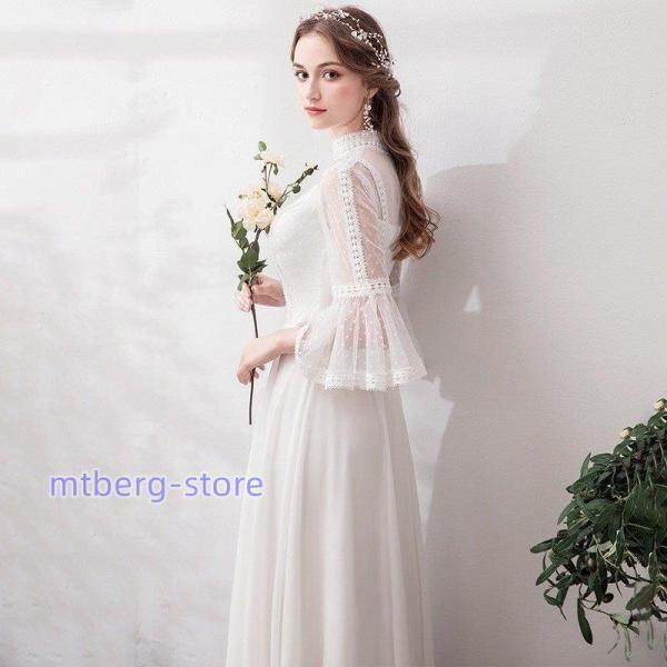 ウェディングドレス 長袖 ウェディングドレス白 パーティー