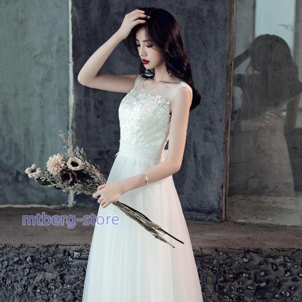 リュクス ノースリーブ ロング ウェディングドレス エレガント ウェディングドレス ウェディングドレス白 パーティードレス