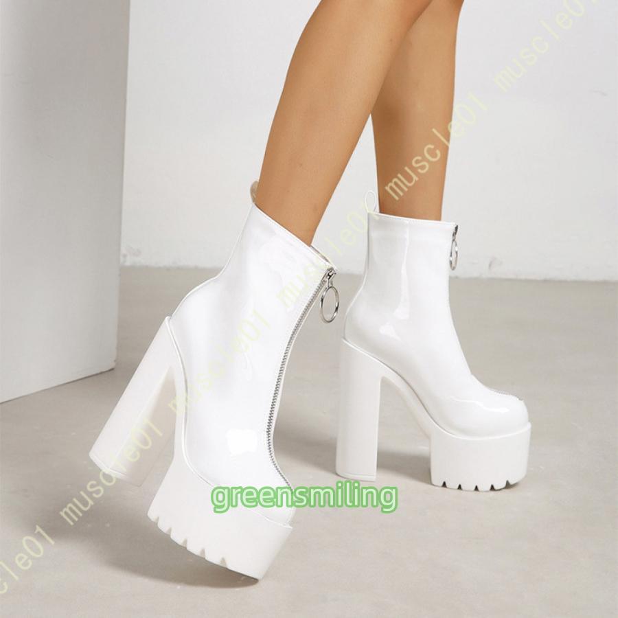 フロントジップ 厚底 プラットフォーム ショートブーツ ブーツ  