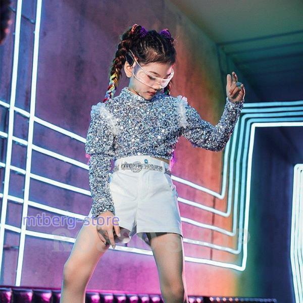 ダンス 衣装 キッズ 韓国 キラキラ スパンコール シルバー ダンス 衣装 キッズ 韓国 キラキラ スパンコール シルバー