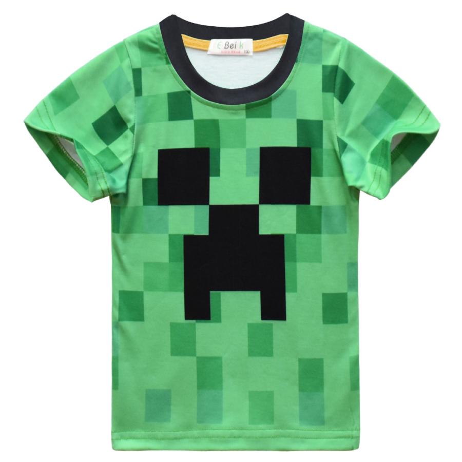 Tシャツ マイクラ Minecraft クリーパー ジャージ トップス バイカラー マインクラフト モザイク 半袖 半袖tシャツ 子供服 総柄 全てのアイテム クリーパー