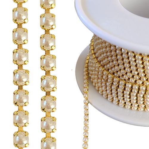 メール便OK / 30cm 】 ホワイト パール 2mm 連爪ラインストーン