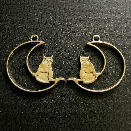 猫 フラット CAT moon 月と猫 ゴールド チャーム パーツ 猫