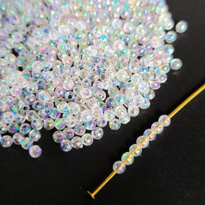 10g / 3mm 】アクリルAB ラウンド オーロラ クリアシードビーズ