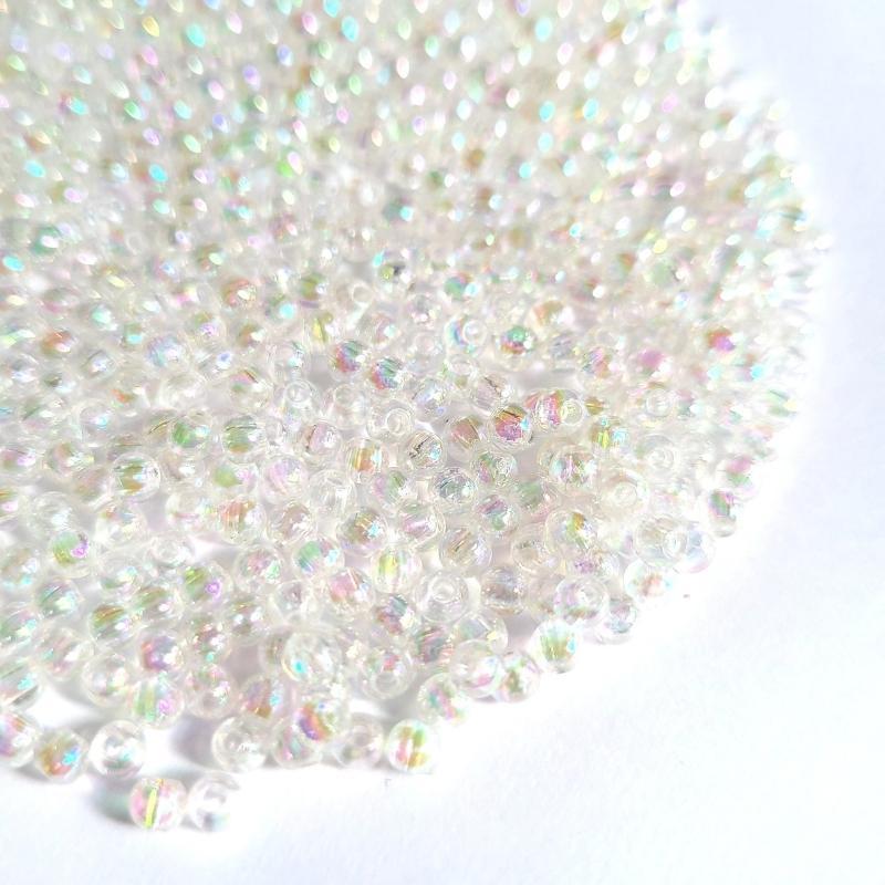 10g / 3mm 】アクリルAB ラウンド オーロラ クリアシードビーズ