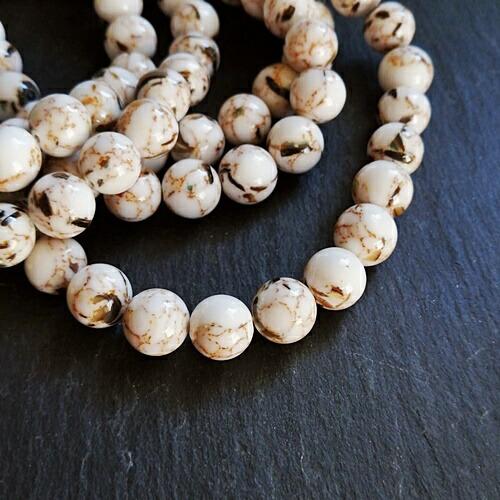 8mm 】 シェルと白い合成ターコイズ ホワイト 白 ラウンド ビーズ