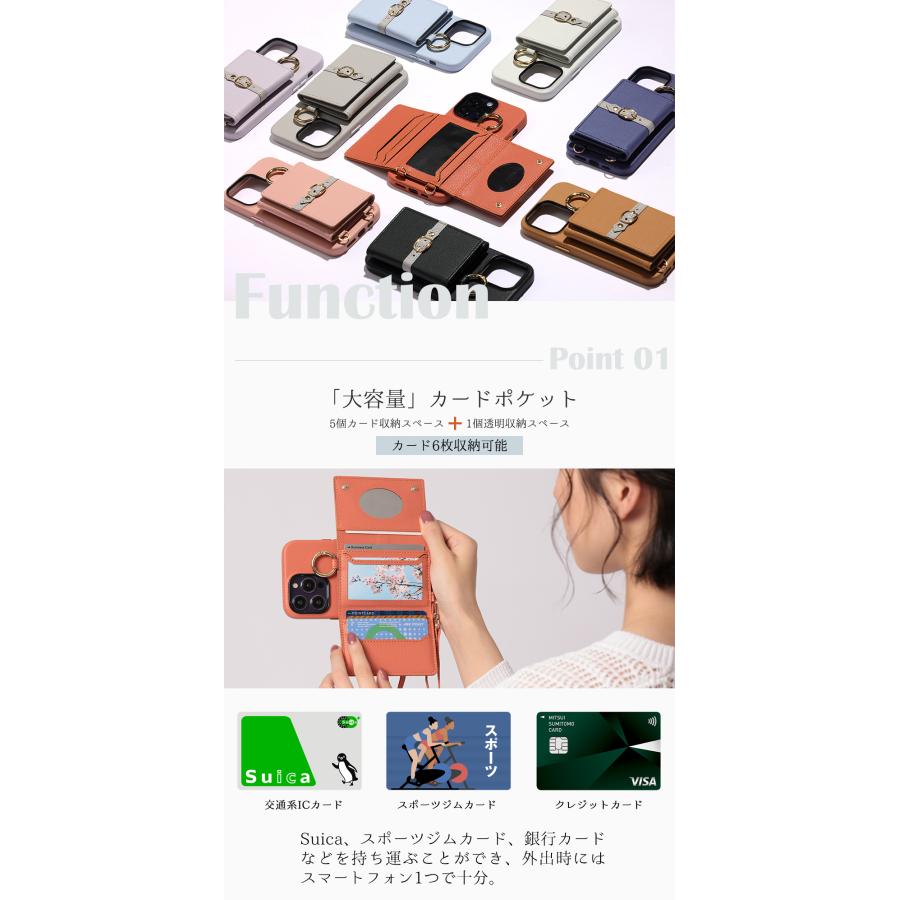 【SNS大流行！！！】スマホショルダー ストラップ スマホケース iPhone14韓国 デザインミラー付 背面手帳型｜chiisaimise｜15