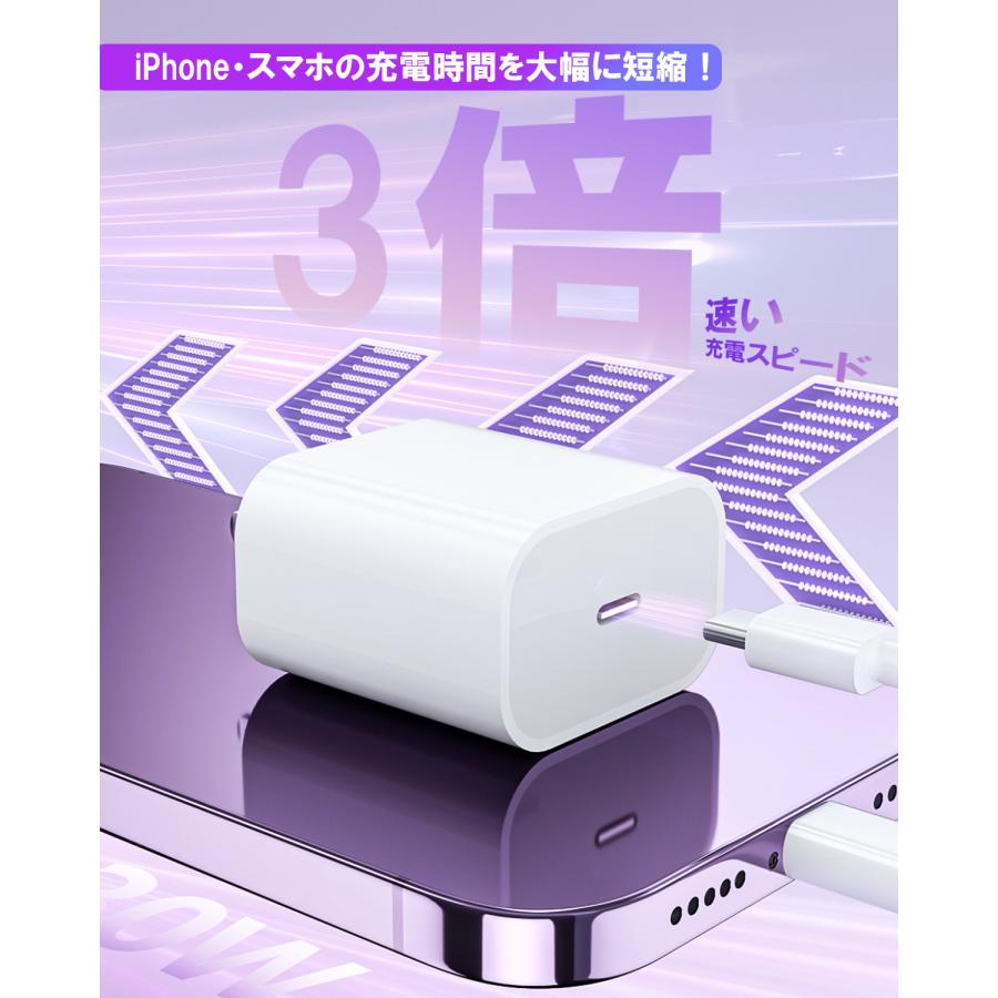 PD 20W iphoneアダプター USB-C 充電器 タイプC対応 高品質 PD急速充電 充電アダプター PSE認証済 耐久性抜群 スマートフォン iPad｜chiisaimise｜03