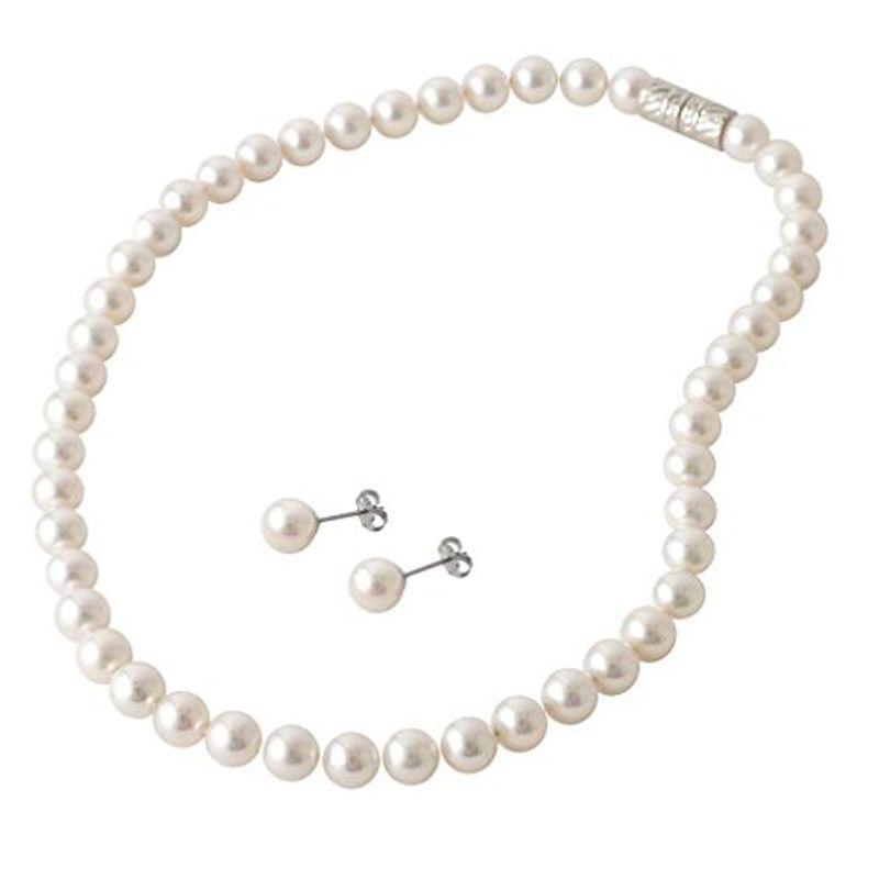 パールネックレス 日本製 花珠貝パール 大粒 マグネット式 真珠のネックレス 選べる パールピアス イヤリング セット 真珠 10mm 結婚