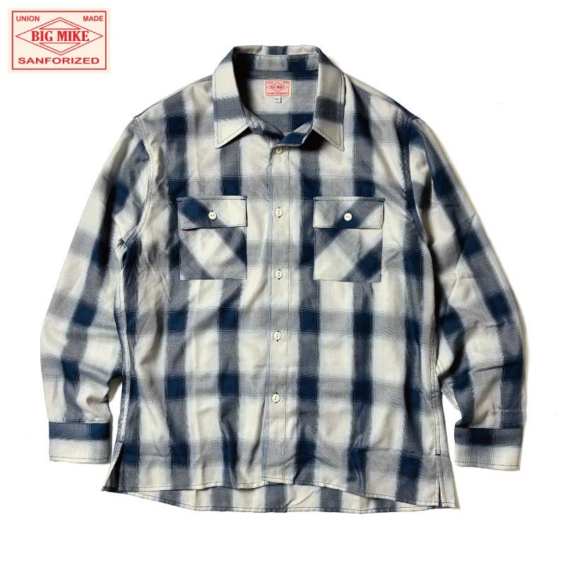BIG MIKE（ビッグマイク） オンブレチェックシャツ ホワイト ブルー 白