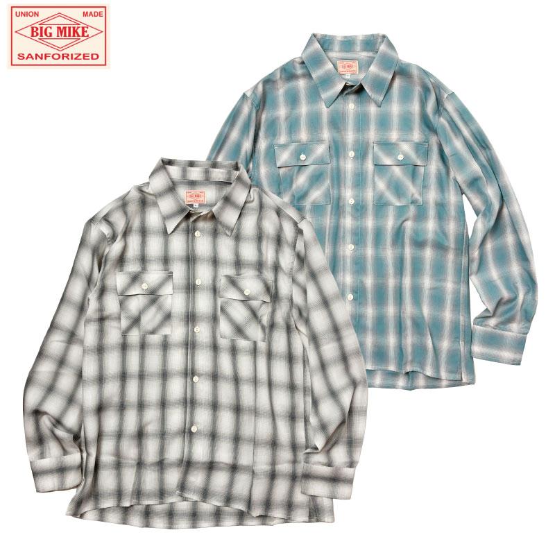 『美品』BIG MIKE(ビッグマイク)レーヨンミックスオンブレチェックシャツ BIG MIKE（ビッグマイク） オンブレチェックシャツ レーヨン混 長袖