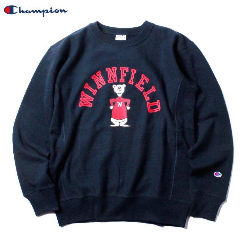 Champion チャンピオン リバースウィーブ スウェット トレーナー カレッジプリント マスコット キャラクター 紺 ネイビー :c3-x011-370:CHIKI CHIKI ヤフー店 通販 Lサイズ チャンピオン スウェット ネイビー カレッジロゴ トレーナー プリント
