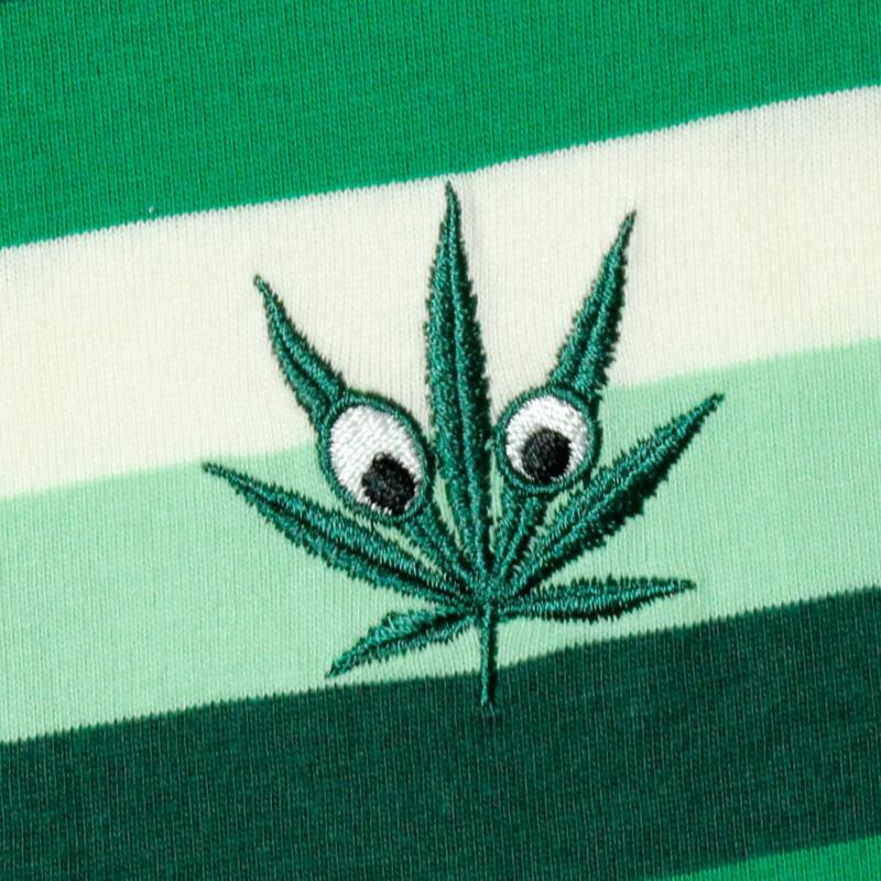 DGK ボーダーTシャツ 半袖 グリーンベース 緑 マリファナ刺繍 : CHIKI  
