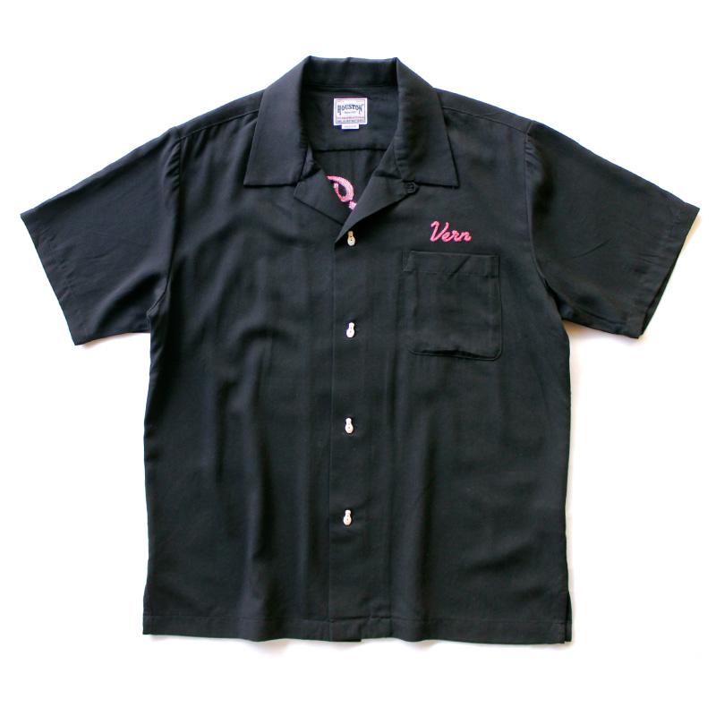 HOUSTON ヒューストン ボーリングシャツ チェーンステッチ刺繍 ブラック 黒｜chiki-2｜02