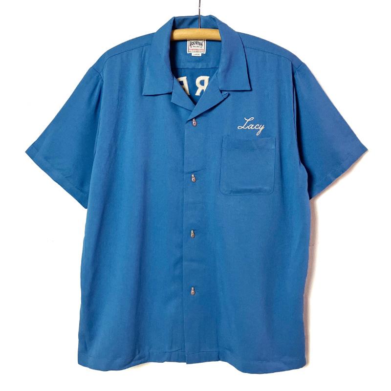 HOUSTON ヒューストン ボーリングシャツ XL LL 虎刺繍 ブルー 青 HOUSTON ヒューストン ボーリングシャツ 虎 コミカル ポップ